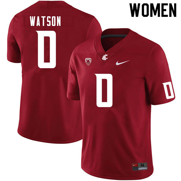 Women #0 Jaylen Watson Washington State Cougars College Football Jerseys Sale-Crimson
